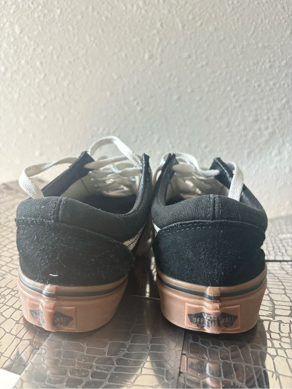 Vans Black Suede Low-Top Sneakers with White Stripe and Gum Sole